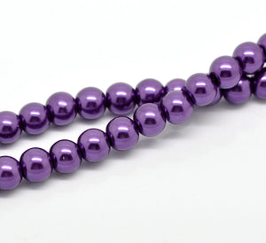 Beads Glass Round Pearl Painted 8mm Strand 16" Purple