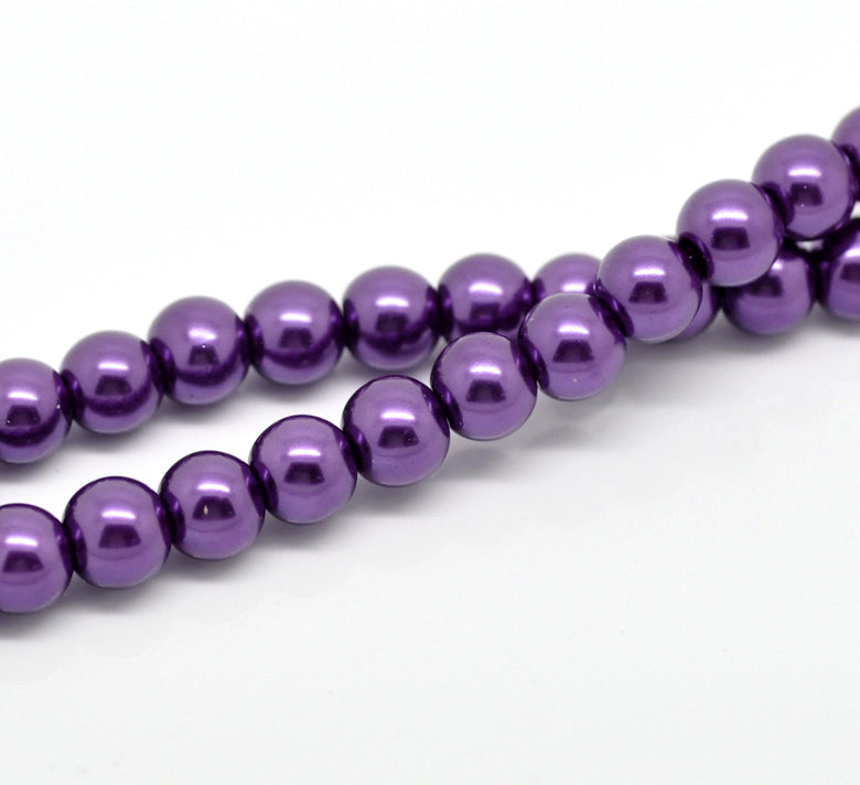 Round Glass Pearl Painted Czech Loose Beads for Jewelry Making 8mm Purple Beads 30pcs