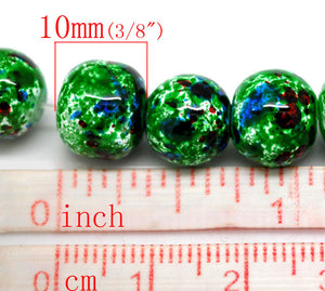 Beads Glass Strand 10mm Mottled Green 15"