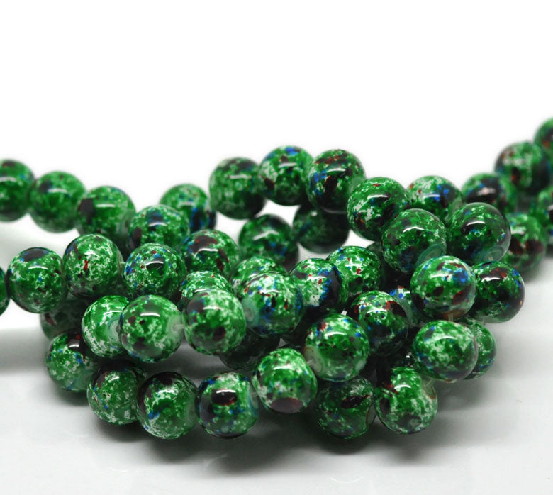 Beads Glass Strand 10mm Mottled Green 15