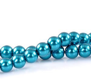 Round Glass Pearl Painted Czech Loose Beads for Jewelry Making 8mm Blue Beads 30pcs