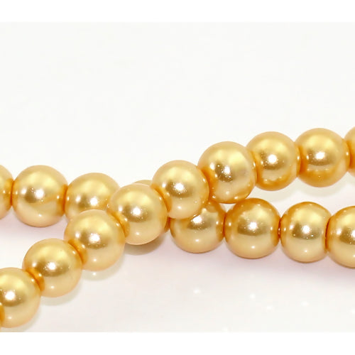 Round Glass Pearl Painted Czech Loose Beads for Jewelry Making 6mm Champagne Gold Beads 30pcs