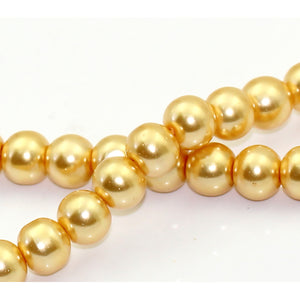 Round Glass Pearl Painted Czech Loose Beads for Jewelry Making 8mm Champagne Gold Beads 30pcs