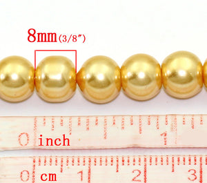 Glass Beads Round Champagne Gold Color Plated approx. 8mm (3/8") Dia., Hole: approx. 1mm AVBeads
