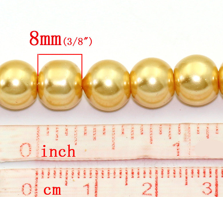 Glass Beads Round Champagne Gold Color Plated approx. 8mm (3/8
