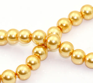 Beads Glass Round Pearl Painted 10mm Strand 16" Gold Champagne