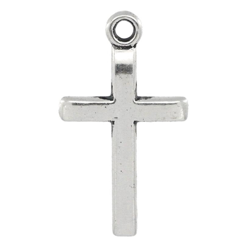 AVBeads Religious Prayer Symbol Cross Smooth Silver 24mm x 14mm Zinc Alloy Metal Charms 10pcs CHM-25317-10