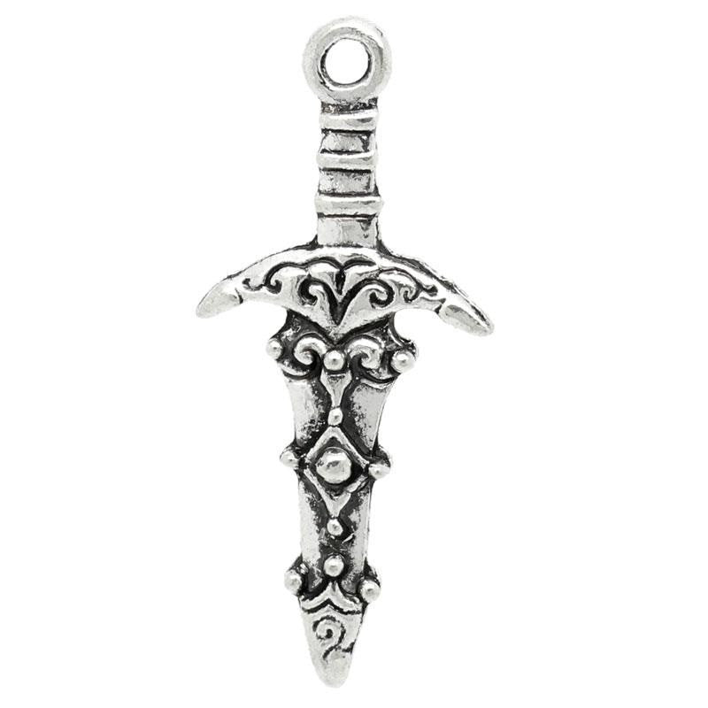 AVBeads Wicca Charms Athame Sword Silver 28mm x 12mm Metal Charms 4pcs