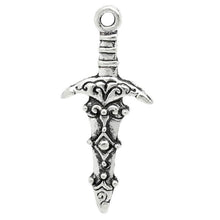 Load image into Gallery viewer, AVBeads Wicca Charms Athame Sword Silver 28mm x 12mm Metal Charms 10pcs