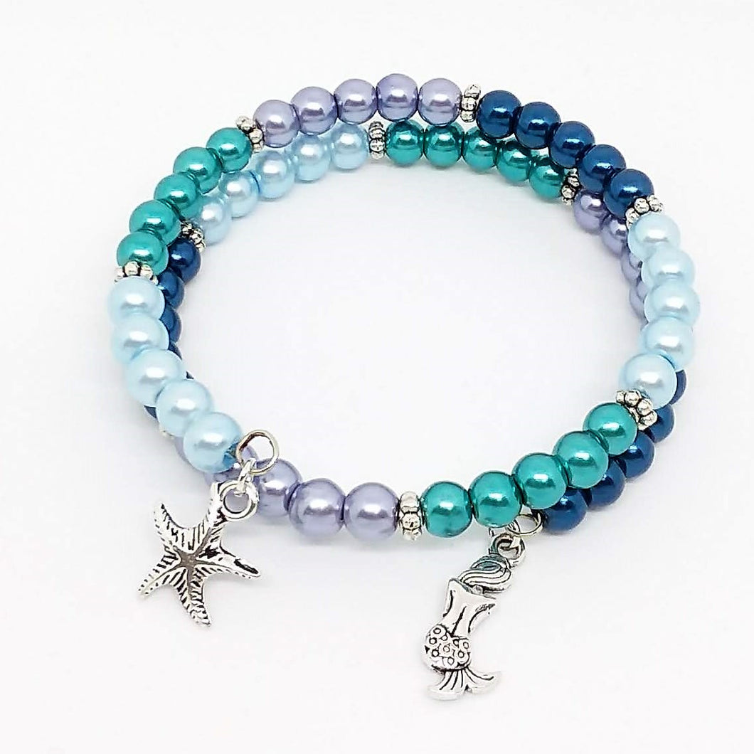 Layered Blue Starfish Beads Bracelet