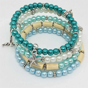 AVBeads Handmade Bug Insect Nature Glass Beaded Metal Charms Jewelry Memory  Wire Bracelet Wrap 3Layer