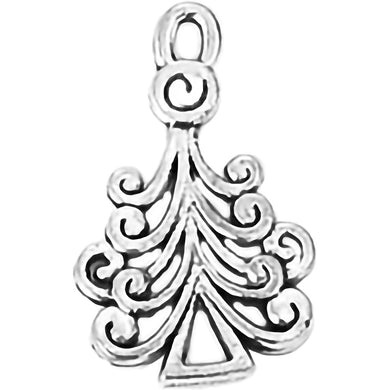 AVBeads Fall Seasonal Christmas Yule Holiday Tree Silver 23mm Metal Charms Pendants 2pcs