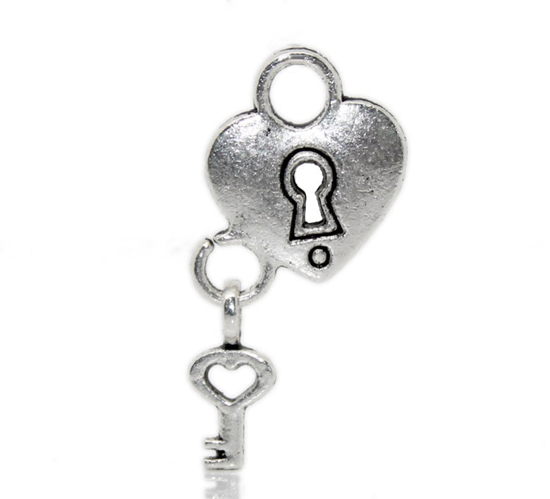AVBeads Heart Charms Lock Key Silver 26mm x 13mm CHM22686 100pcs