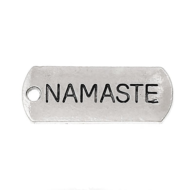 AVBeads Pagan Charms Namaste Message Charms Silver 21mm x 8mm Metal Charms 4pcs