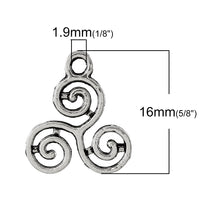 Load image into Gallery viewer, AVBeads Celtic Pagan Wiccan Triskelion Silver 16mm x 13mm Metal Charms 10pcs