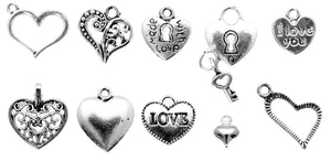 AVBeads Mixed Charms Heart Charms Silver Metal 1208 10pcs