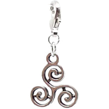 Load image into Gallery viewer, Celtic Pagan Spirtual Pagan Wicca Wiccan Triskelion Bracelet Size Charm Clip with Silver Plated Metal Lobster Clasp Charms