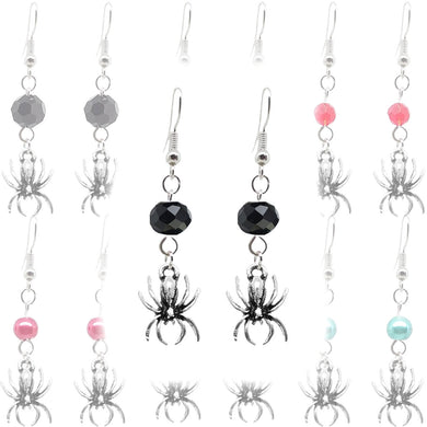 Animal Creepy Gothic Halloween Insect Spider Charm with Silver Plated Metal Ear Hook Dangle Earrings
