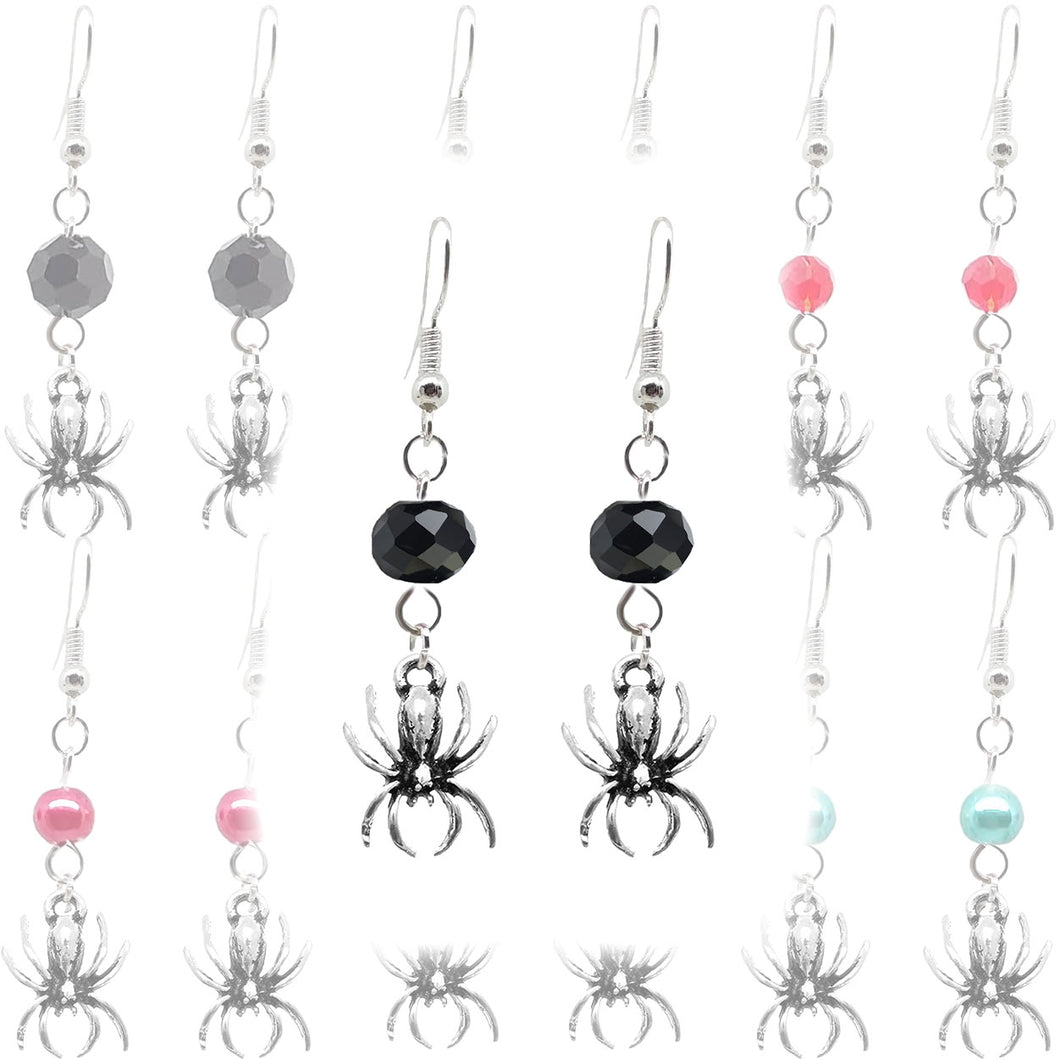 Animal Creepy Gothic Halloween Insect Spider Charm with Silver Plated Metal Ear Hook Dangle Earrings