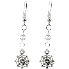 Load image into Gallery viewer, Animal Creepy Gothic Halloween Insect Spider Web Charm with Silver Plated Metal Ear Hook Dangle Earrings