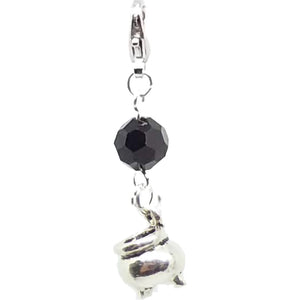 Halloween Pagan Wicca Wiccan Witch Cauldron Silver Bracelet Size Charm Clip with Silver Plated Metal Lobster Clasp Charms