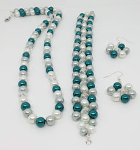 Load image into Gallery viewer, Handmade Glass Beaded Bracelet Earrings Necklace Jewelry Set Blue Gray Clear