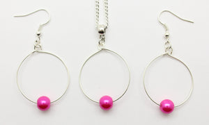 Jewelry Set JWL-SET-1001 Pink Silver 8mm Beads on Wire - Free Shipping