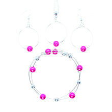 Load image into Gallery viewer, Jewelry Set JWL-SET-1001 Pink Silver 8mm Beads on Wire - Free Shipping