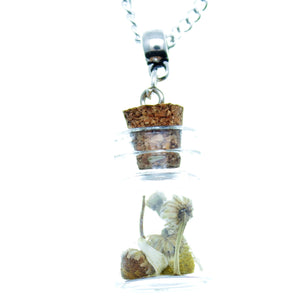 Necklace 24" Chain Glass Bottle Charm 22mm x 15mm with Chamomile Flowers