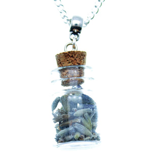 Necklace 24" Chain Glass Bottle Charm 22mm x 15mm with Lavender Flowers