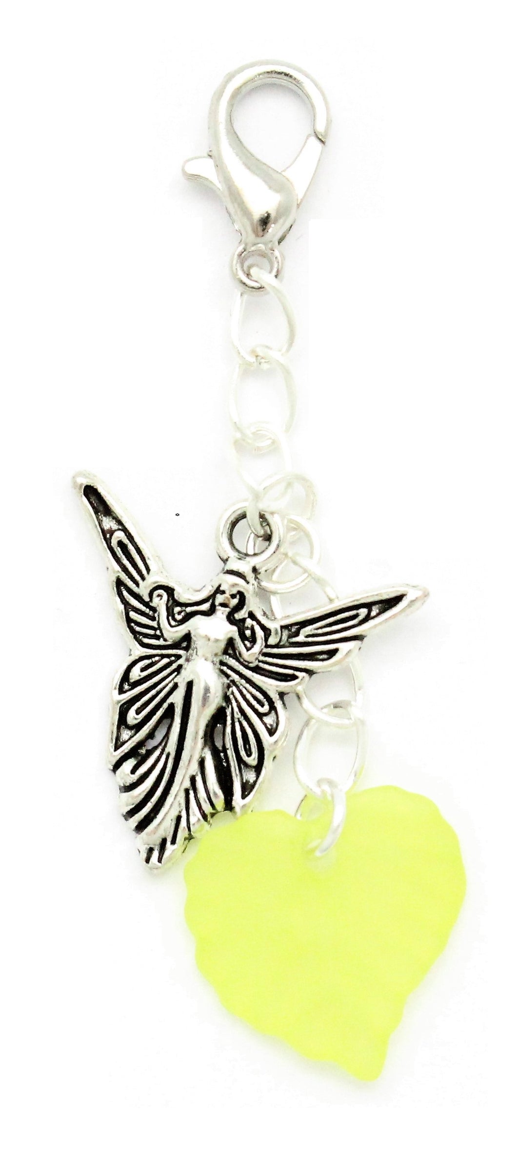 AVBeads Clip-On Charms Fairy and Leaf Charms Silver and Green JWL-CC-1001