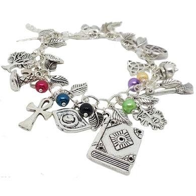 AVBeads Jewelry Wiccan Silver Chain Link Multicolor Glass Round Beaded Charm Bracelet 1001