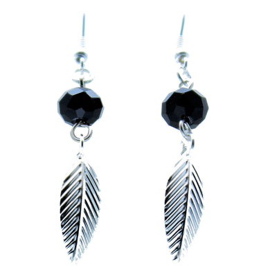 AVBeads Jewelry Charm Earrings Dangle Silver Hook Beaded Black Leaf