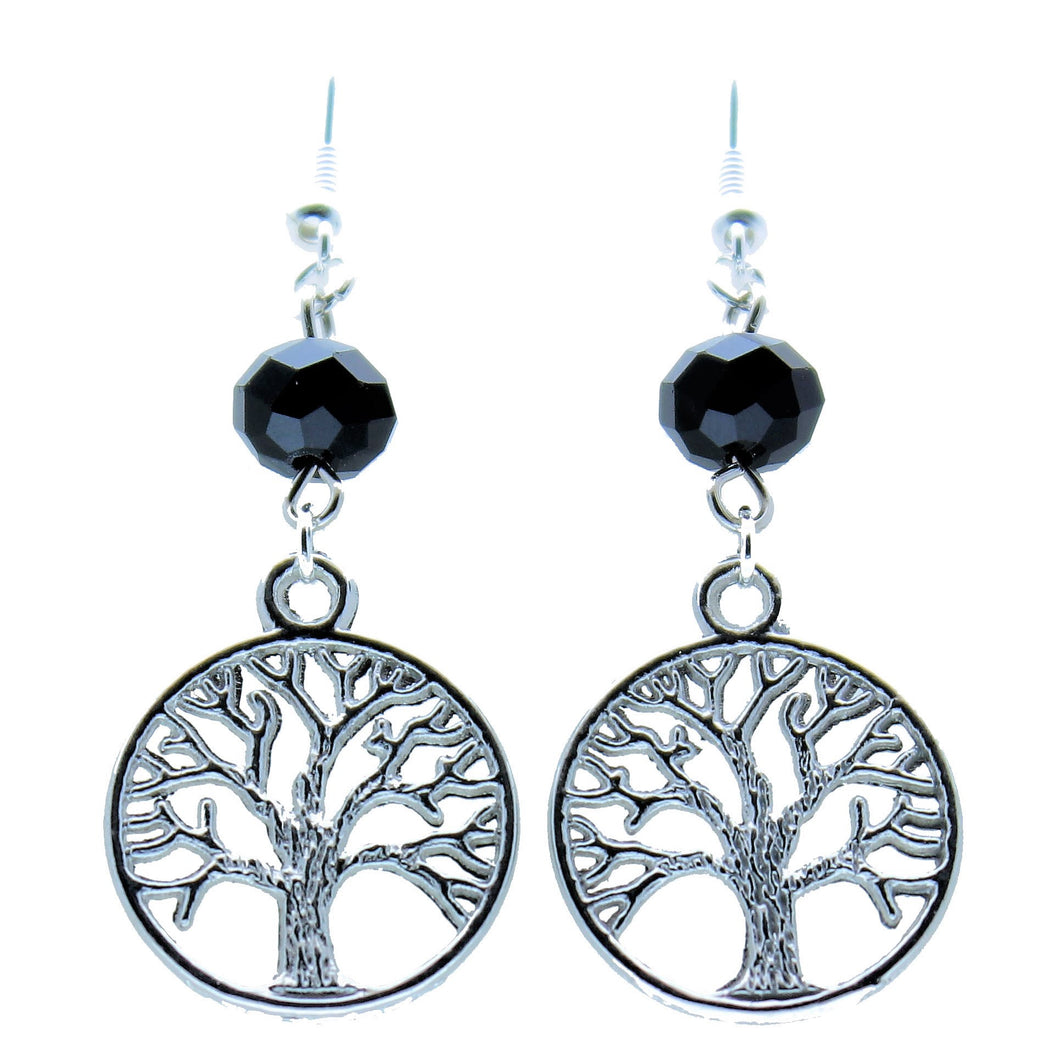 AVBeads Jewelry Charm Earrings Dangle Silver Hook Beaded Black Tree of Life