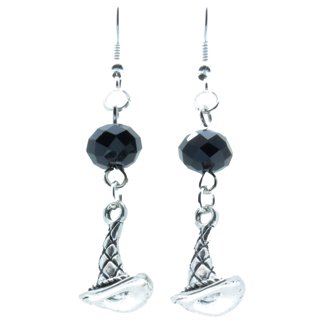 AVBeads Jewelry Charm Earrings Dangle Silver Hook Beaded Black Witch Wizard Hat