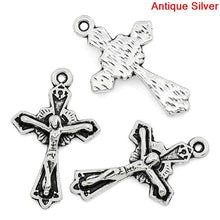 Load image into Gallery viewer, AVBeads Cross Silver Jesus 23mm x 15mm Charms 10pcs