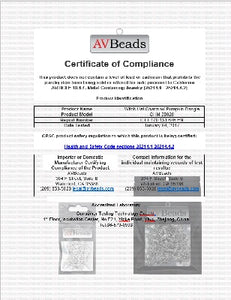 AVBeads Certificate of Compliance Charms